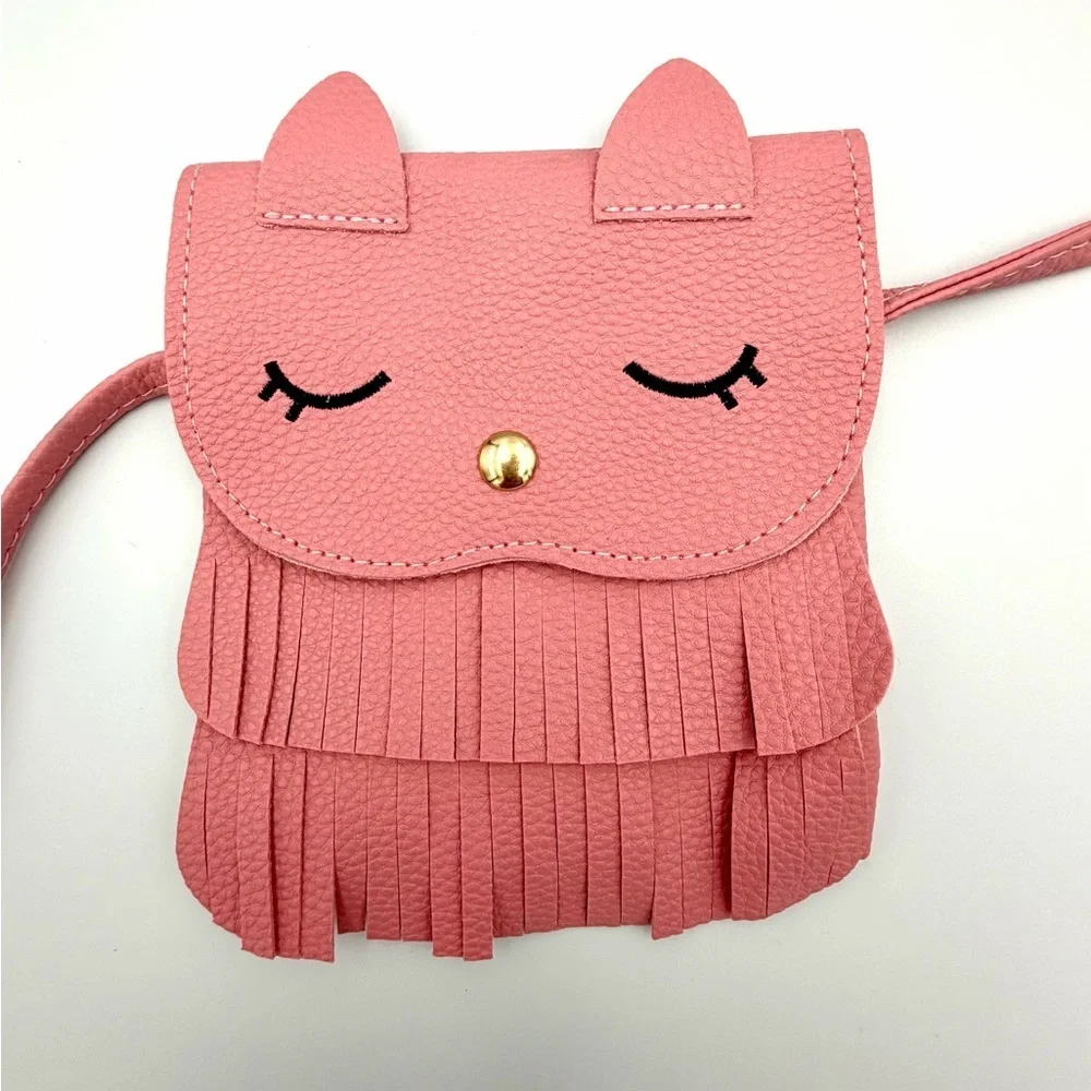Charming Pink Fringe Cat Ear Kids Shoulder Purse 👛